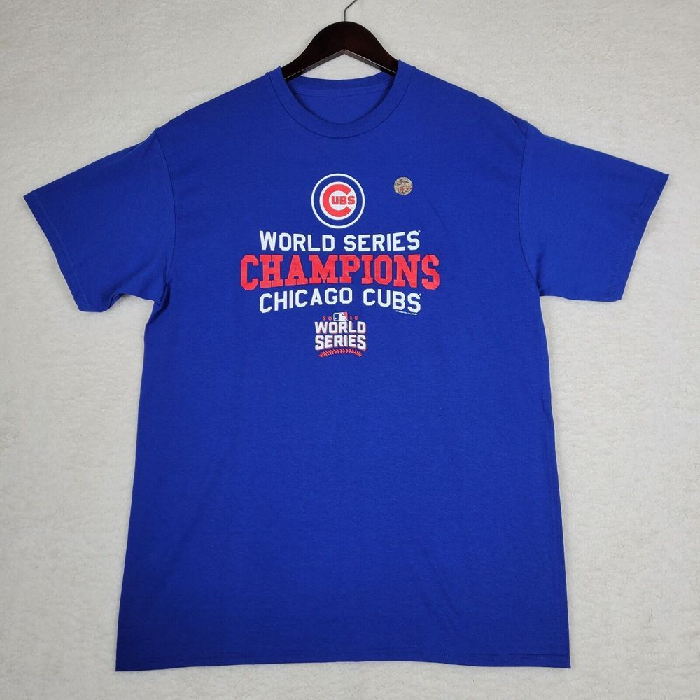 Chicago Cubs Shirt Mens Large‎ Blue World Series Champions Short Sleeve Tee NEW